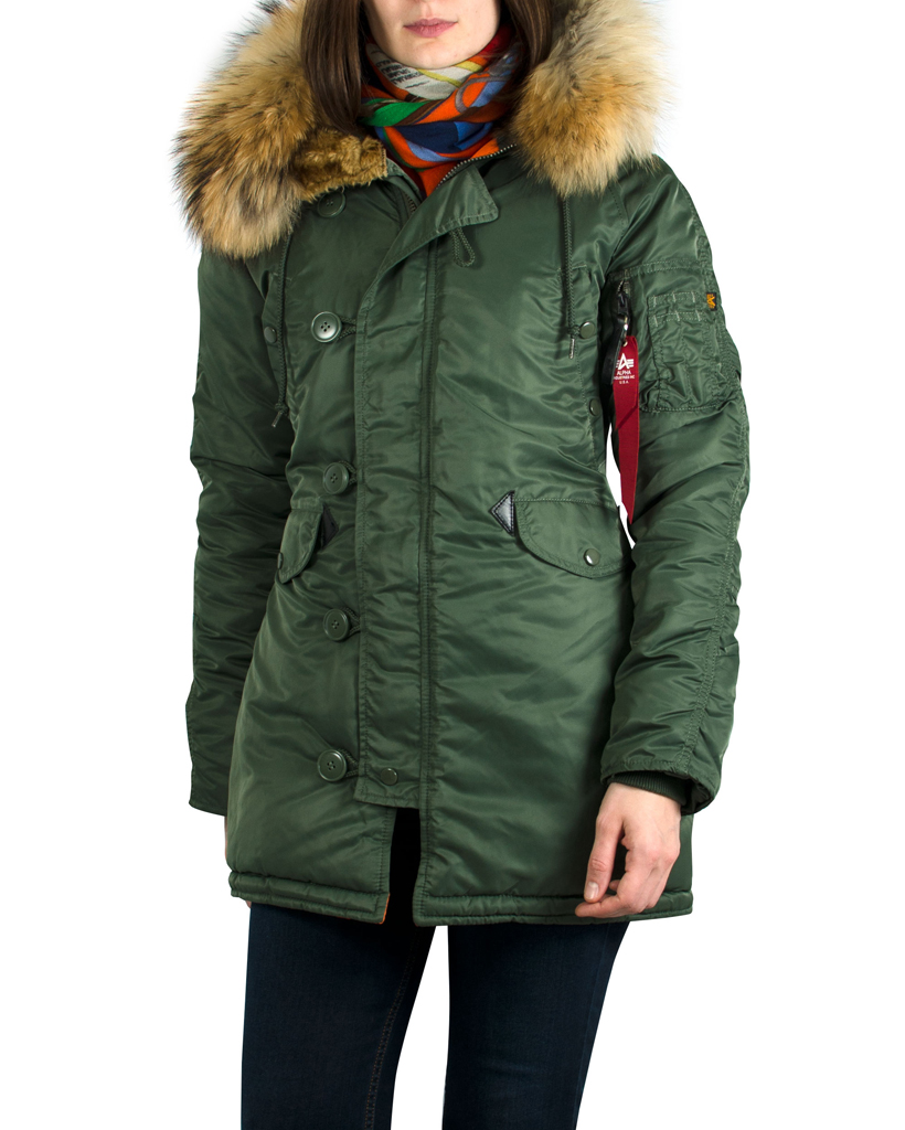 Женская аляска ALPHA INDUSTRIES VF 59 N-3B натур. мех sage green 