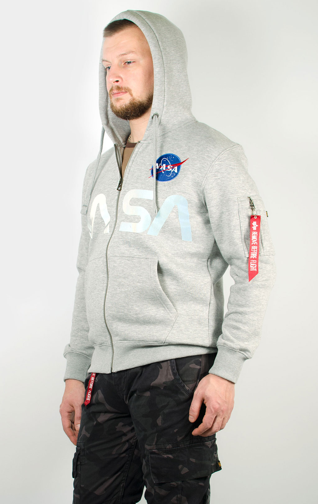 Толстовка ALPHA INDUSTRIES NASA ZIP HOODY grey heather 