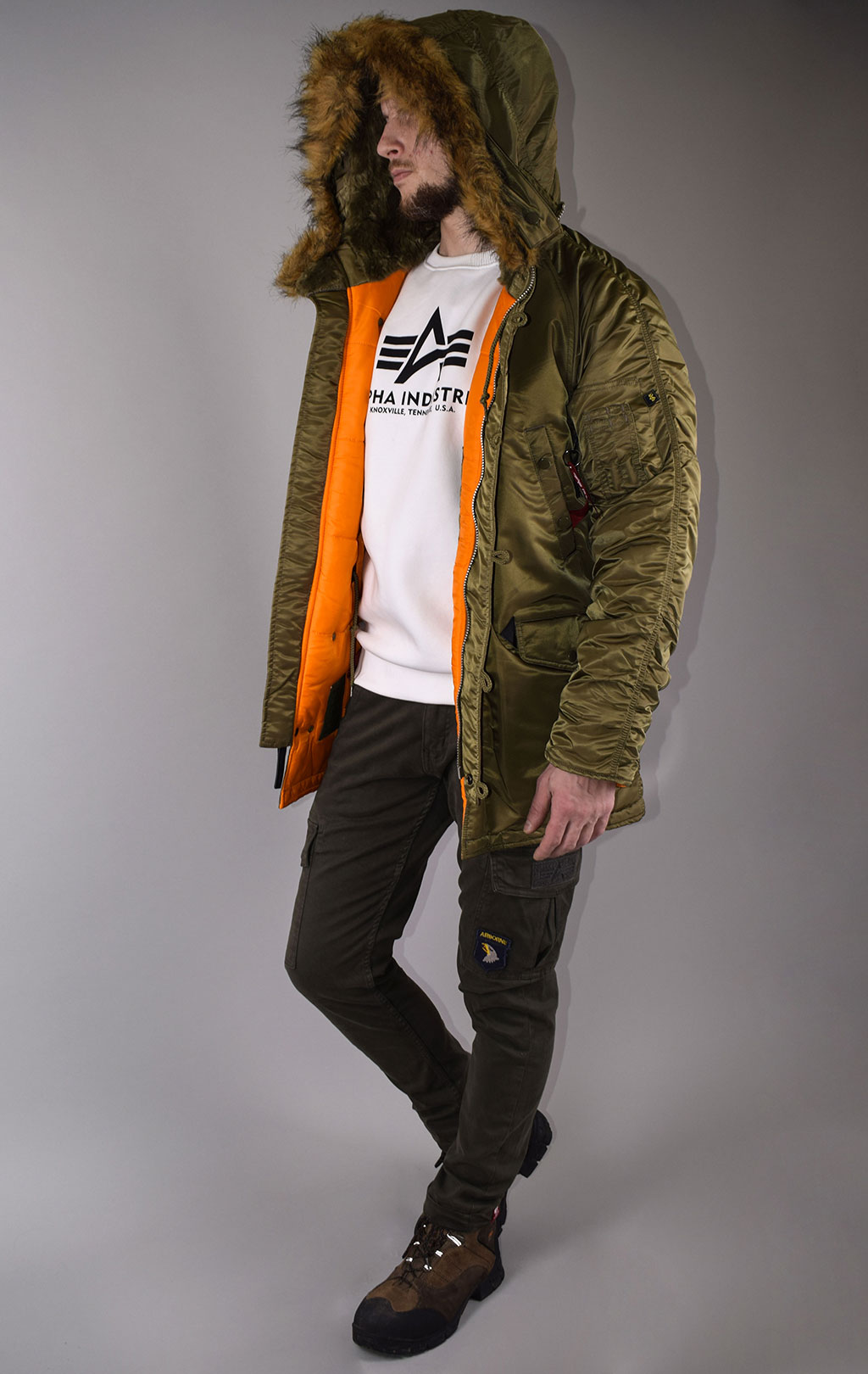 Аляска ALPHA INDUSTRIES SLIM FIT GEN-I N-3B vintage olive/orange 