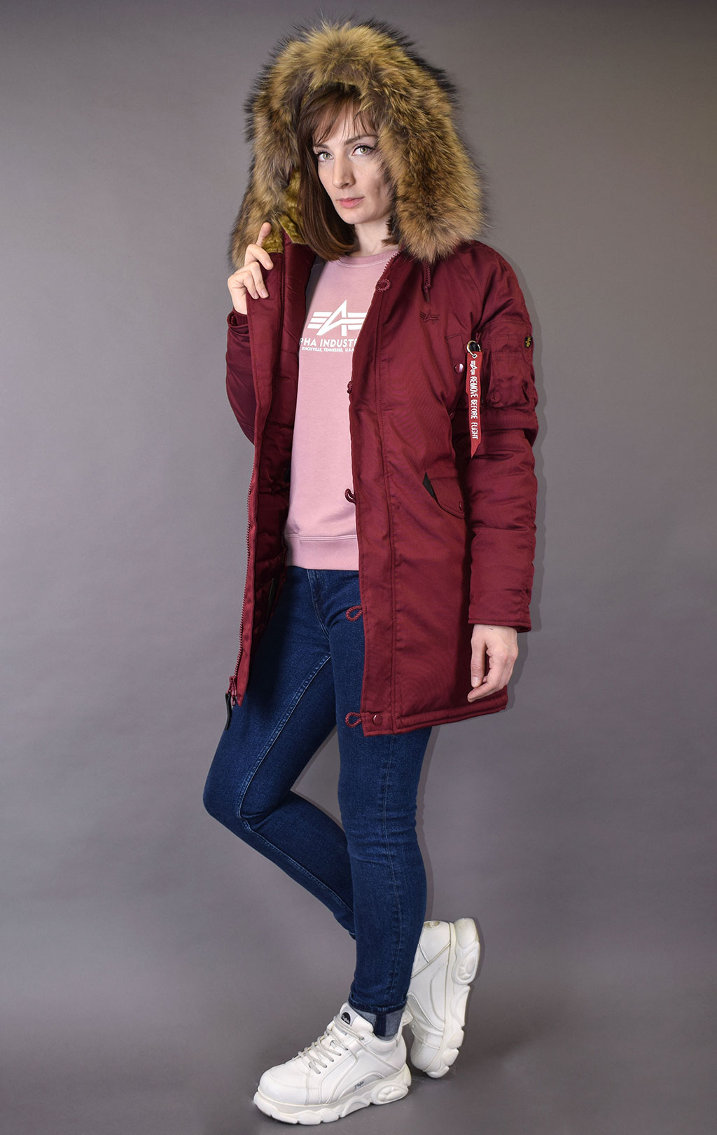 Женская аляска ALPHA INDUSTRIES EXPLORER натур. мех burgundy 