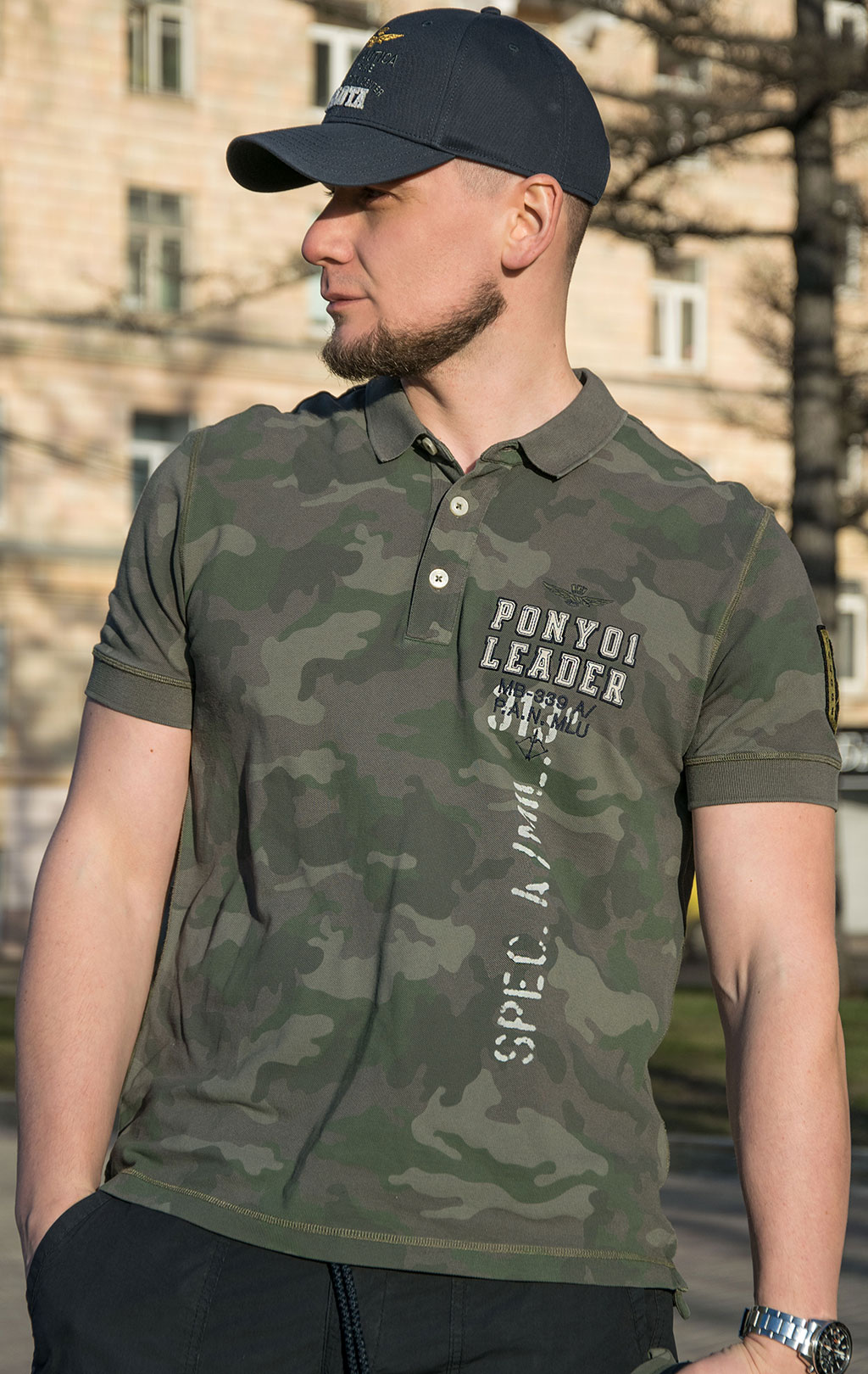 Футболка-поло AERONAUTICA MILITARE SS 23/IN camouflage pilot verde (PO 1674) 