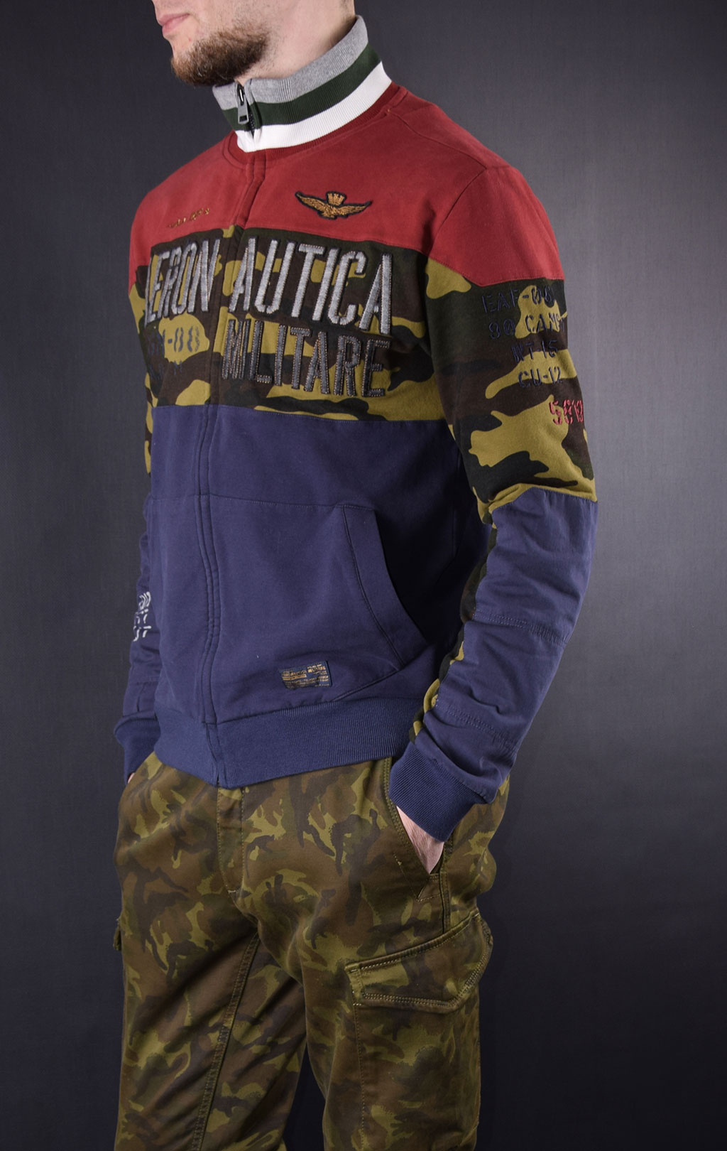 Толстовка AERONAUTICA MILITARE camo/navy/rosso (FE 1323) 