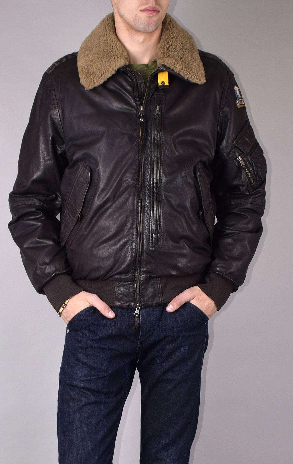 Куртка-пилот PARAJUMPERS JOSH LEATHER кожа FW 19/20 dark brown 