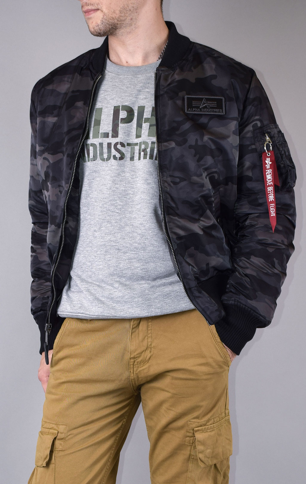 Куртка-бомбер лётная ALPHA INDUSTRIES D-Tec MA-1 black camo 