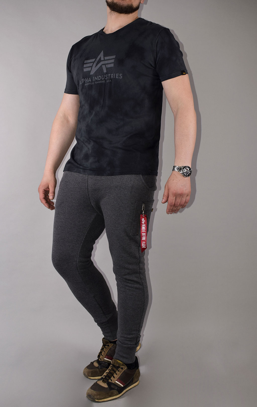 Футболка ALPHA INDUSTRIES BASIC T BATIK grey black 