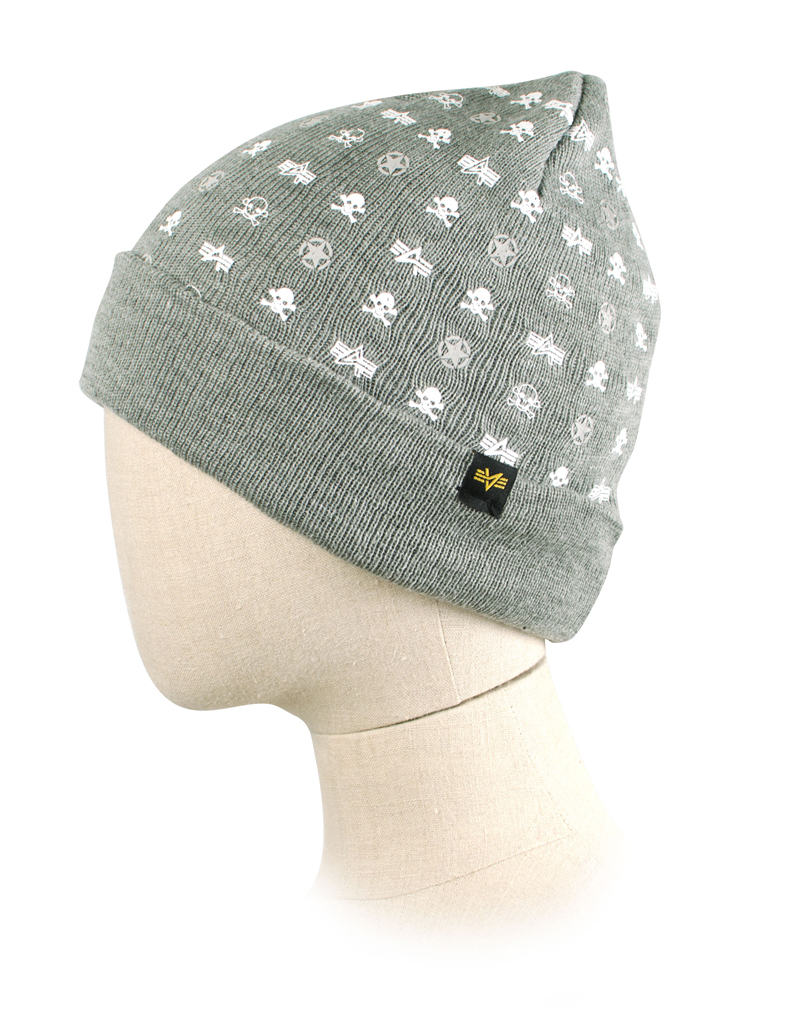 Шапка ALPHA INDUSTRIES ALL OVER LOOSE BEANIE grey heather 