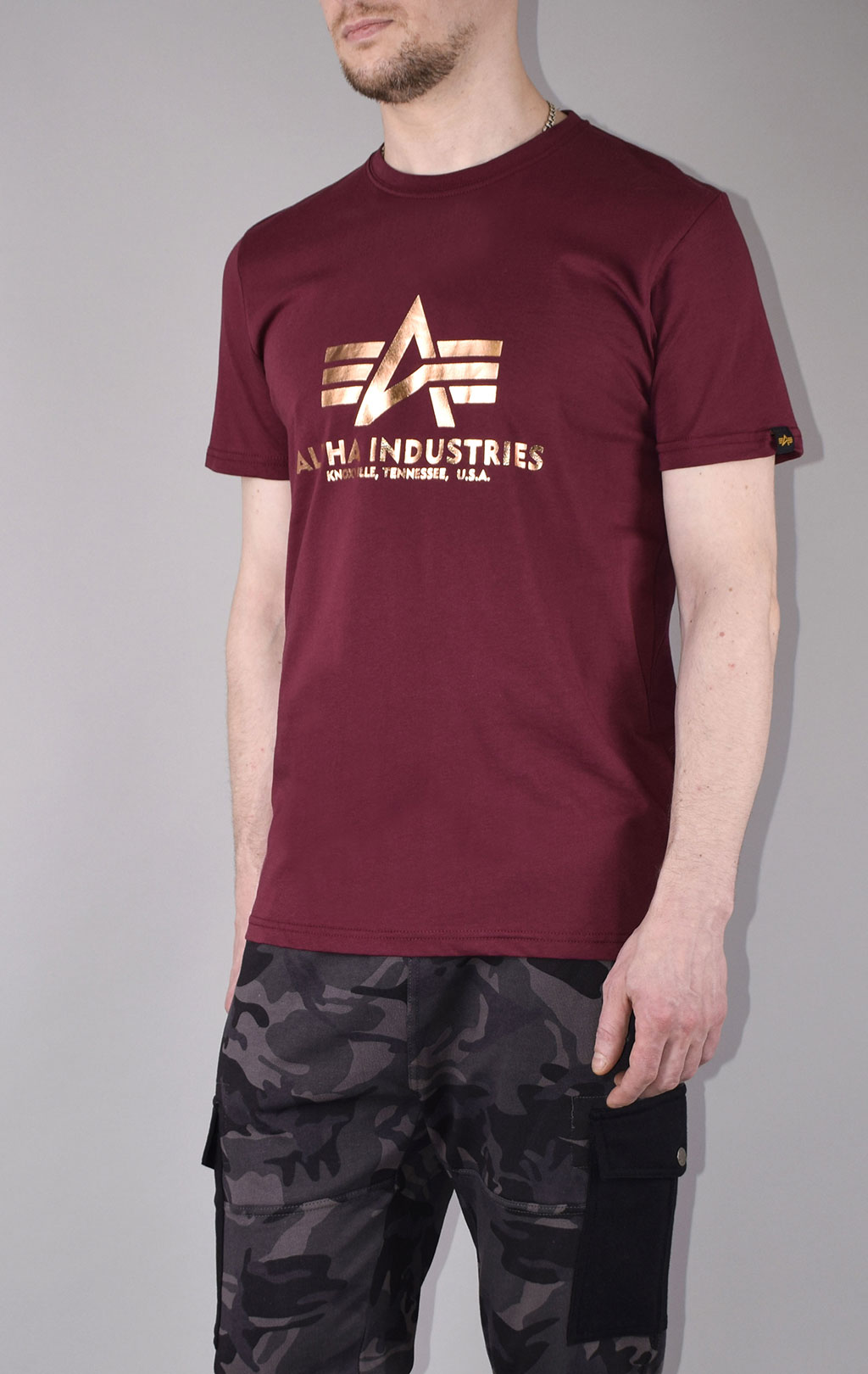 Футболка ALPHA INDUSTRIES BASIC T burgundy/gold 