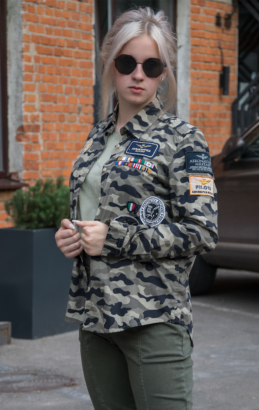 Женская рубашка AERONAUTICA MILITARE SS 20/IN camouflage verde militare (CA 1152) 