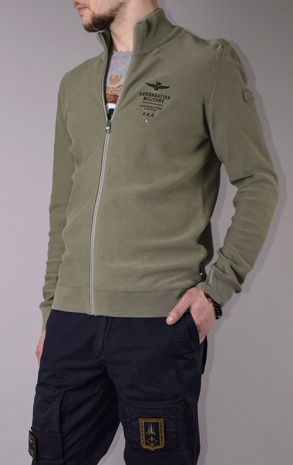 Свитер на молнии AERONAUTICA MILITARE SS 20/IN verde militare (MA 1259) 