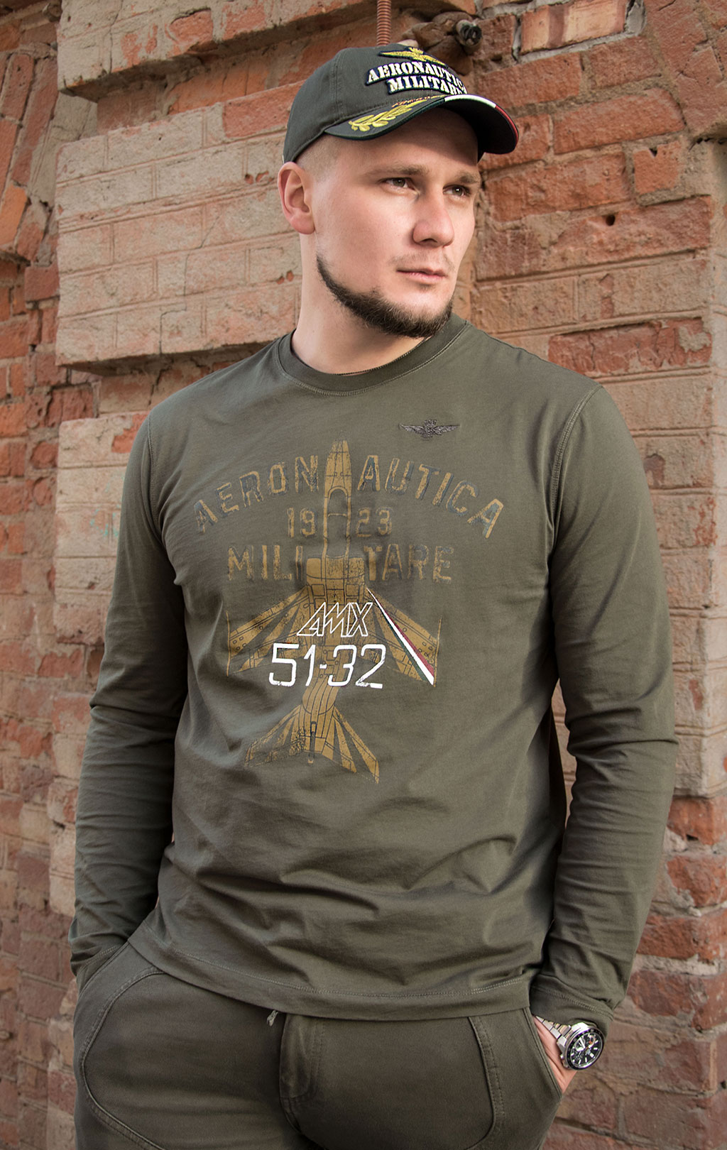 Лонгслив AERONAUTICA MILITARE FW 20/21/TR verde scuro (TS 1783) 