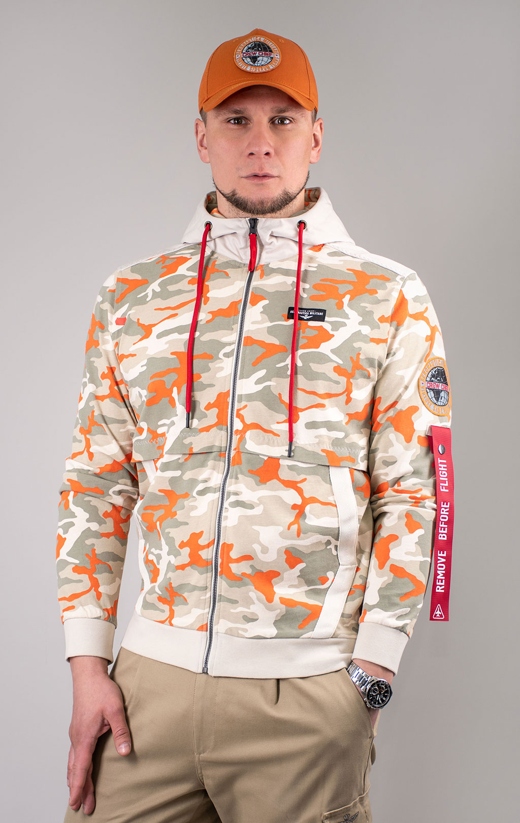 Толстовка с капюшоном AERONAUTICA MILITARE SS 24 m/TR orange camo (FE 1863) 