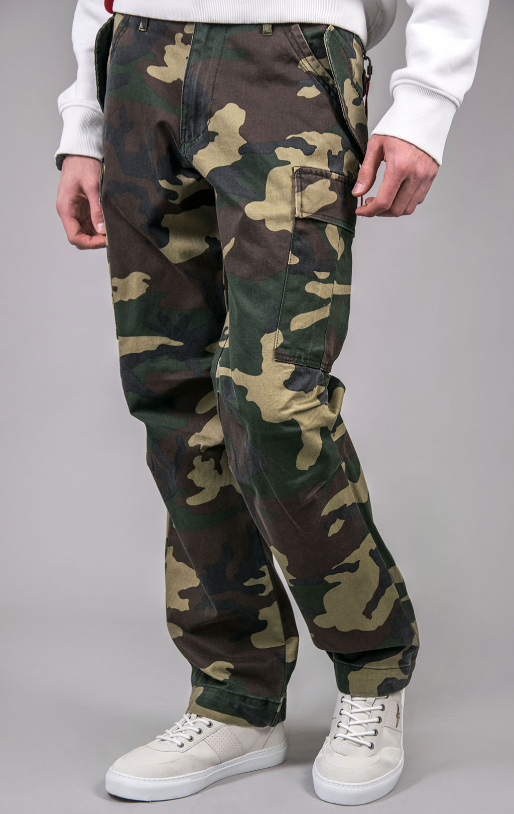 Брюки-карго парашюты ALPHA INDUSTRIES M-65 PANT плотные camo woodland 
