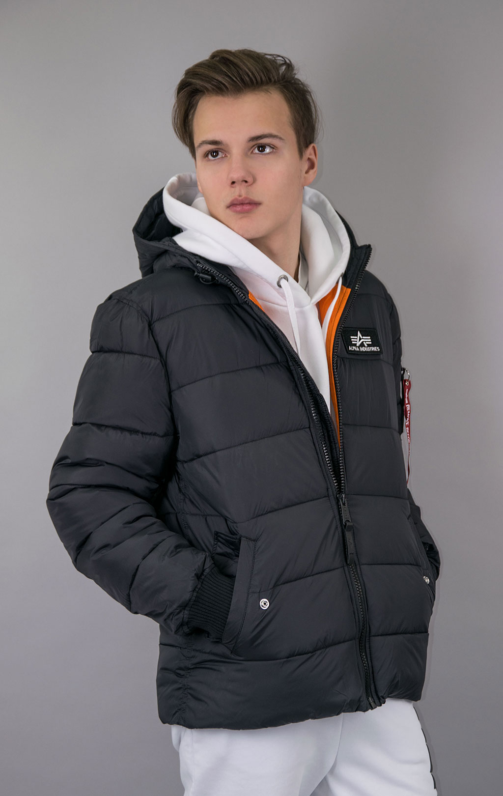 Куртка ALPHA INDUSTRIES HOODED PUFFER ALPHA FD black 