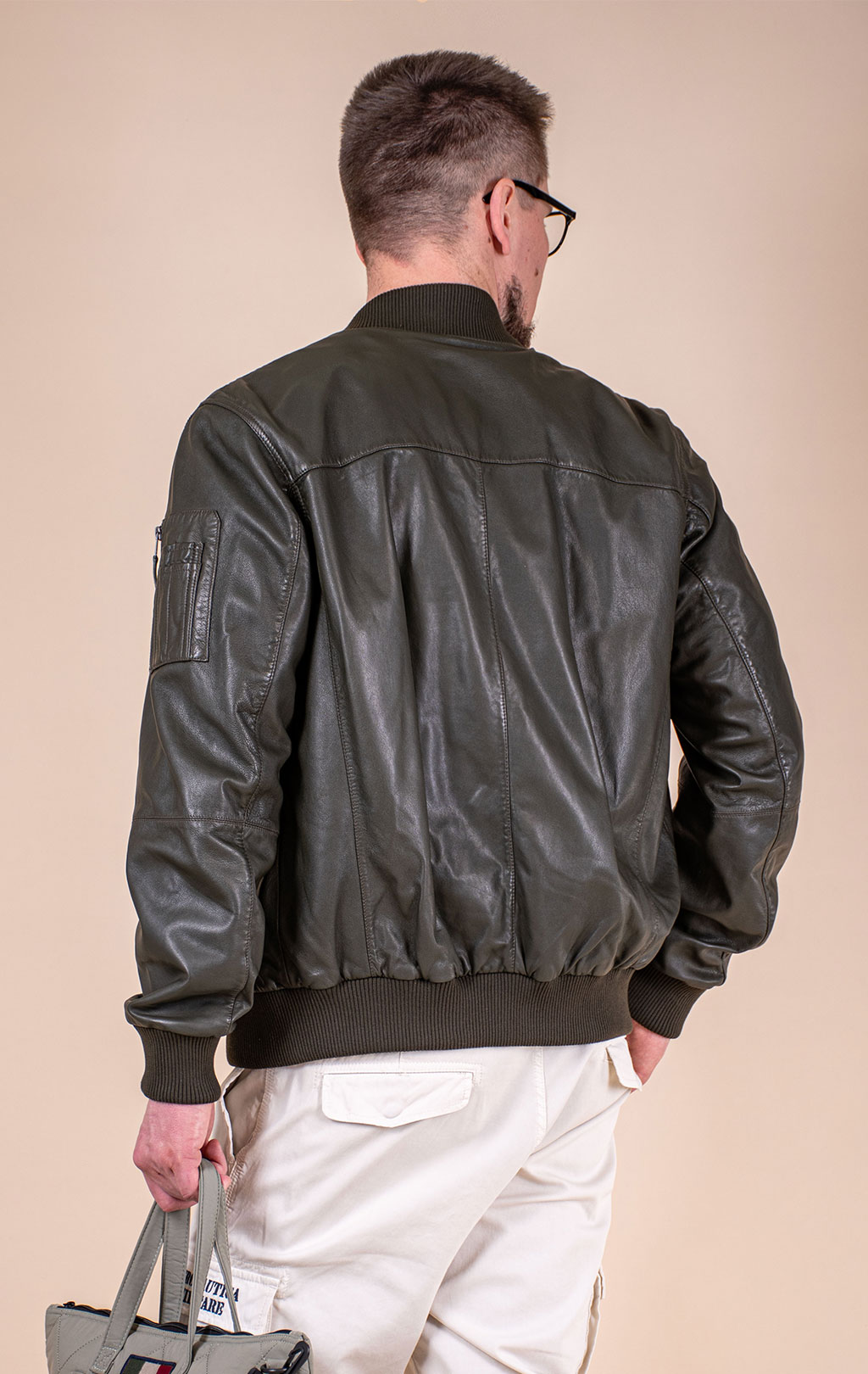 Куртка-бомбер AERONAUTICA MILITARE big size кожа SS 26/IN bottiglia (PN 5053) 