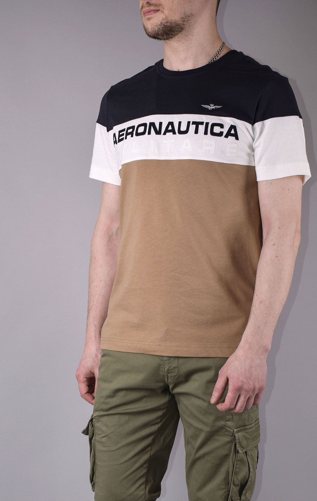 Футболка AERONAUTICA MILITARE SS 20/TR blue navy/off white/khaki (TS 1705) 