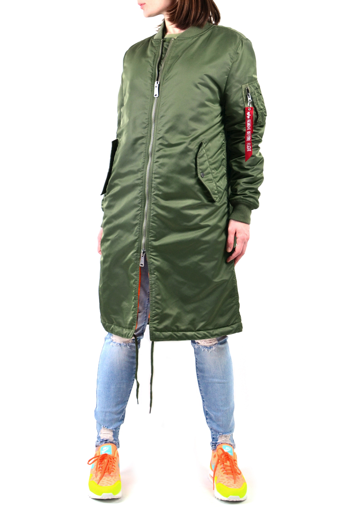 Женская куртка-бомбер удлинённая ALPHA INDUSTRIES MA-1 COAT sage green 