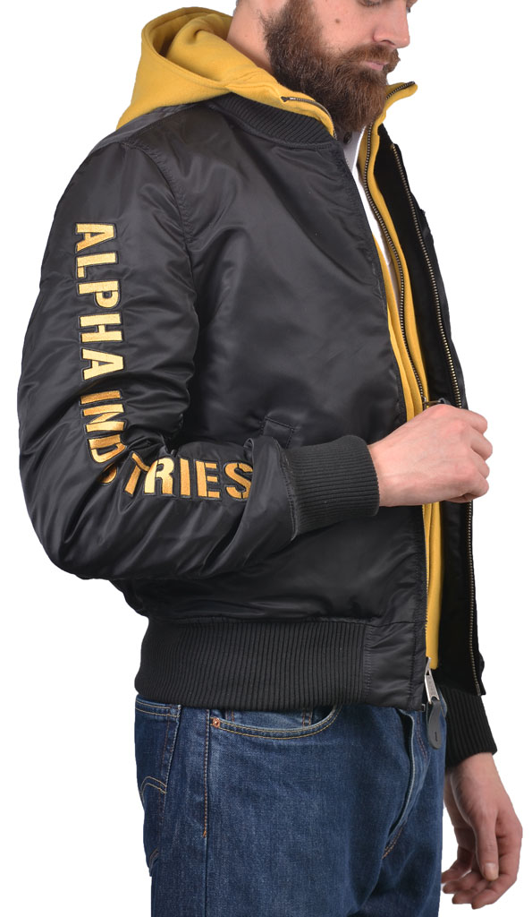Куртка-бомбер лётная ALPHA INDUSTRIES D-Tec S MA-1 black/yellow 