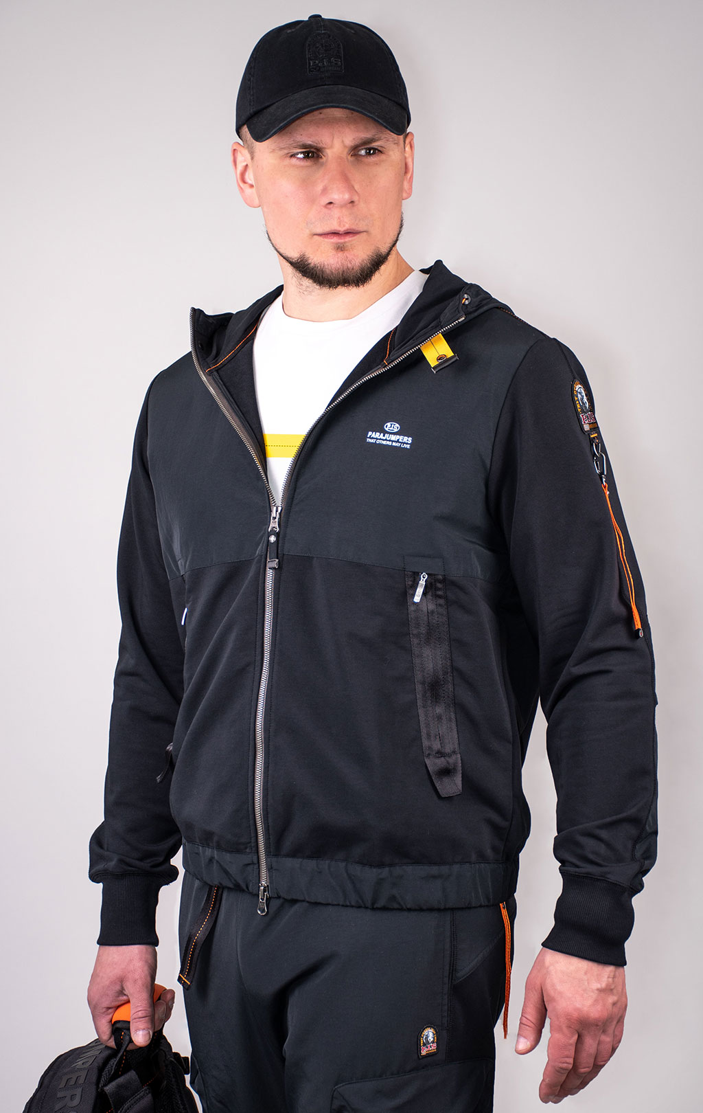 Толстовка с капюшоном PARAJUMPERS TRIDENT на молнии SS 24 black 