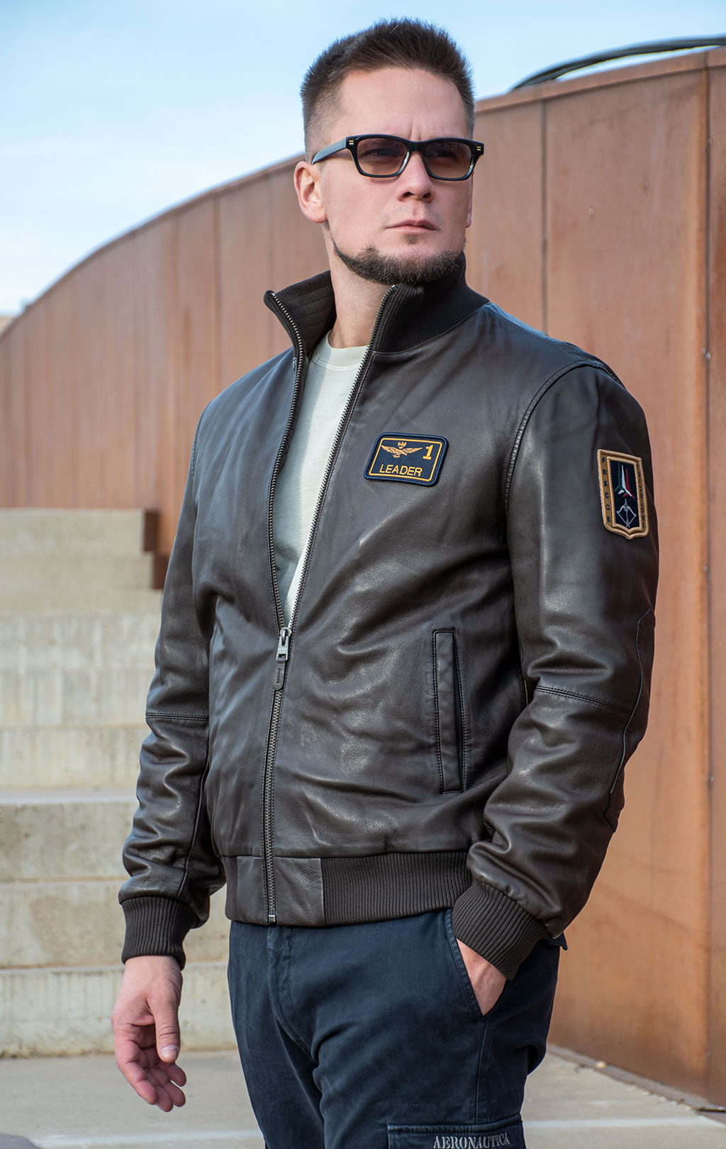 Куртка-бомбер AERONAUTICA MILITARE кожа FW 24/25/IN marrone (PN 949) 