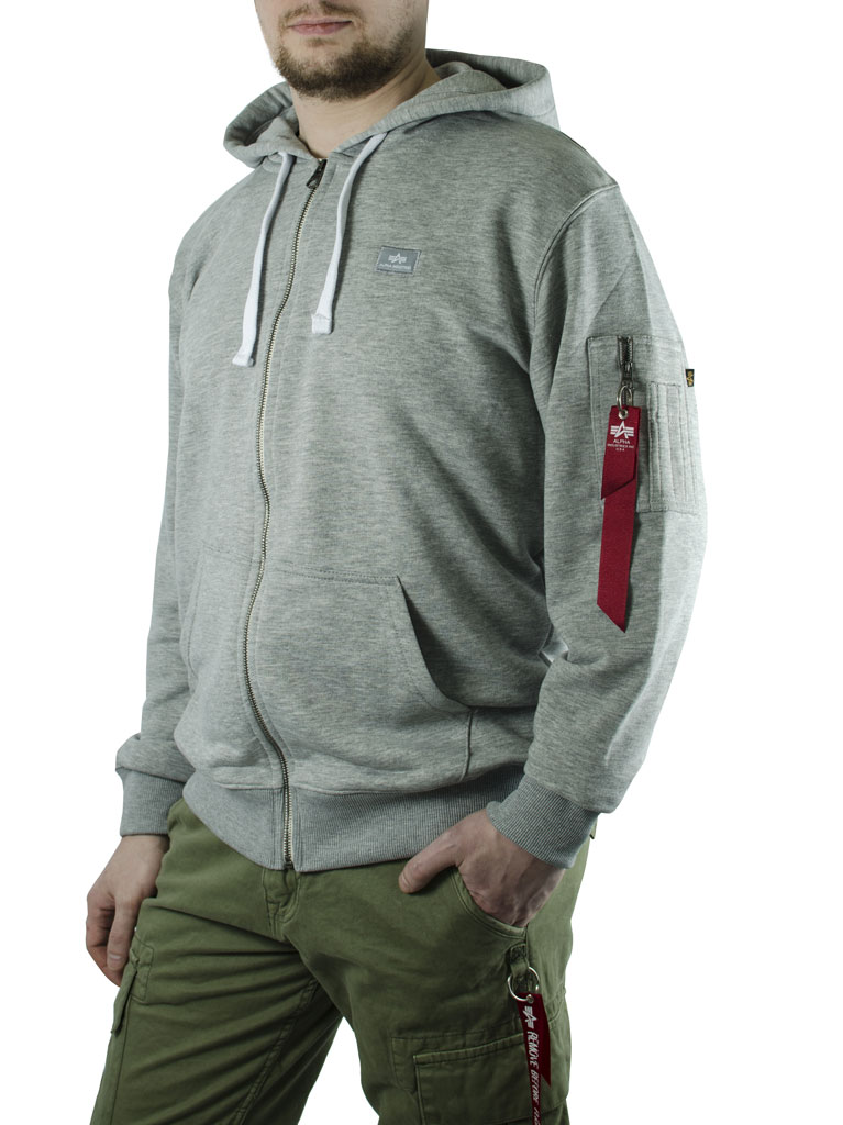 Толстовка ALPHA INDUSTRIES X-FIT ZIP HOODY grey heather 