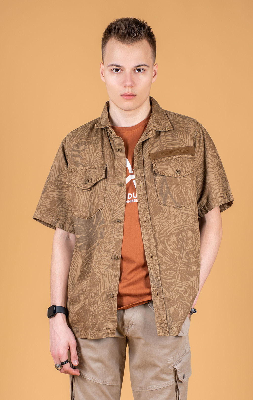 Рубашка ALPHA INDUSTRIES BOTANIC JUNGLE CAMO SS SHIRT SS 25 m brown botanic jungle camo 