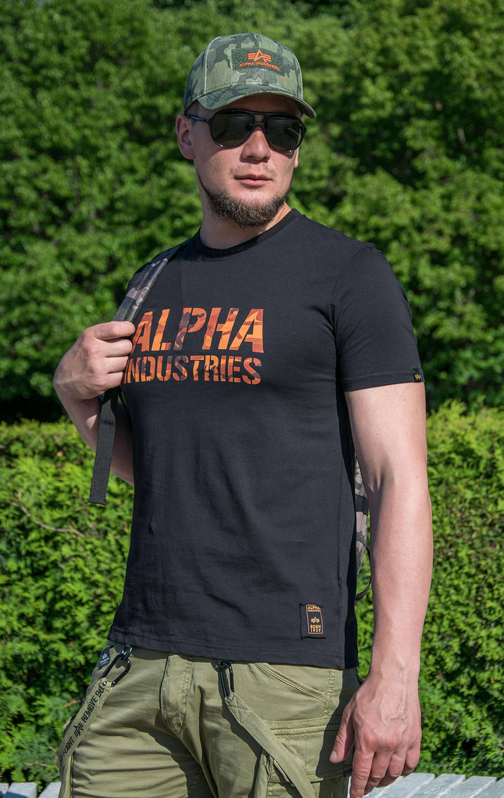 Футболка ALPHA INDUSTRIES CAMO PRINT black/orange 