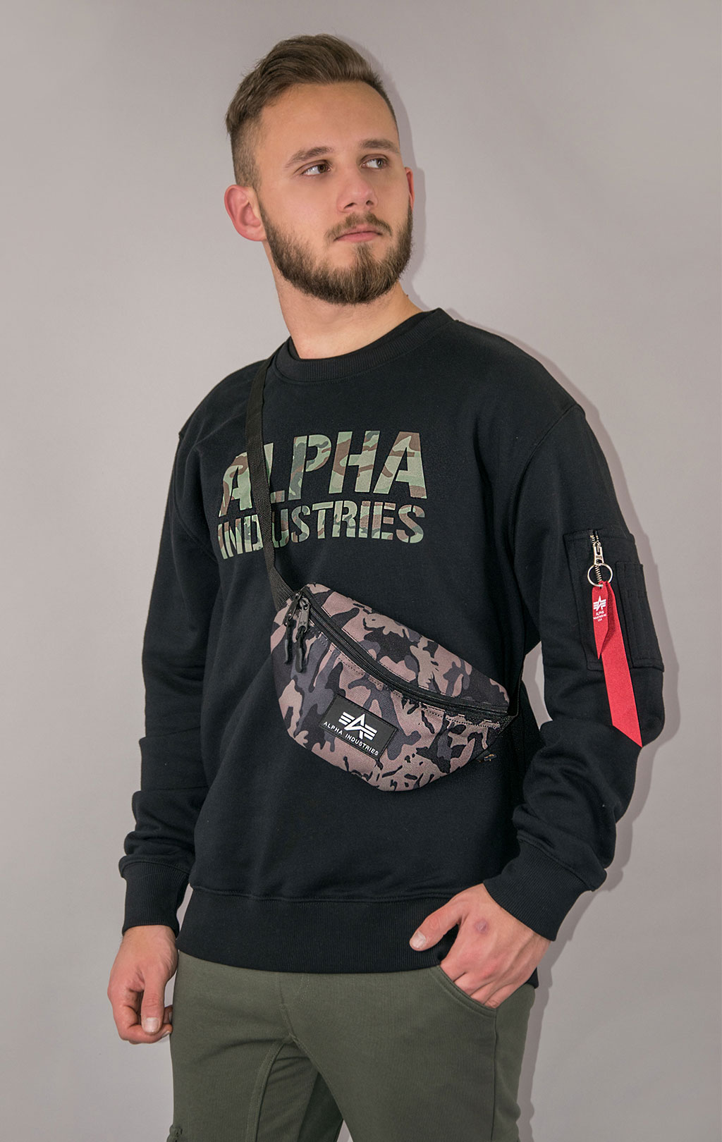 Свитшот ALPHA INDUSTRIES CAMO PRINT black/woodland 