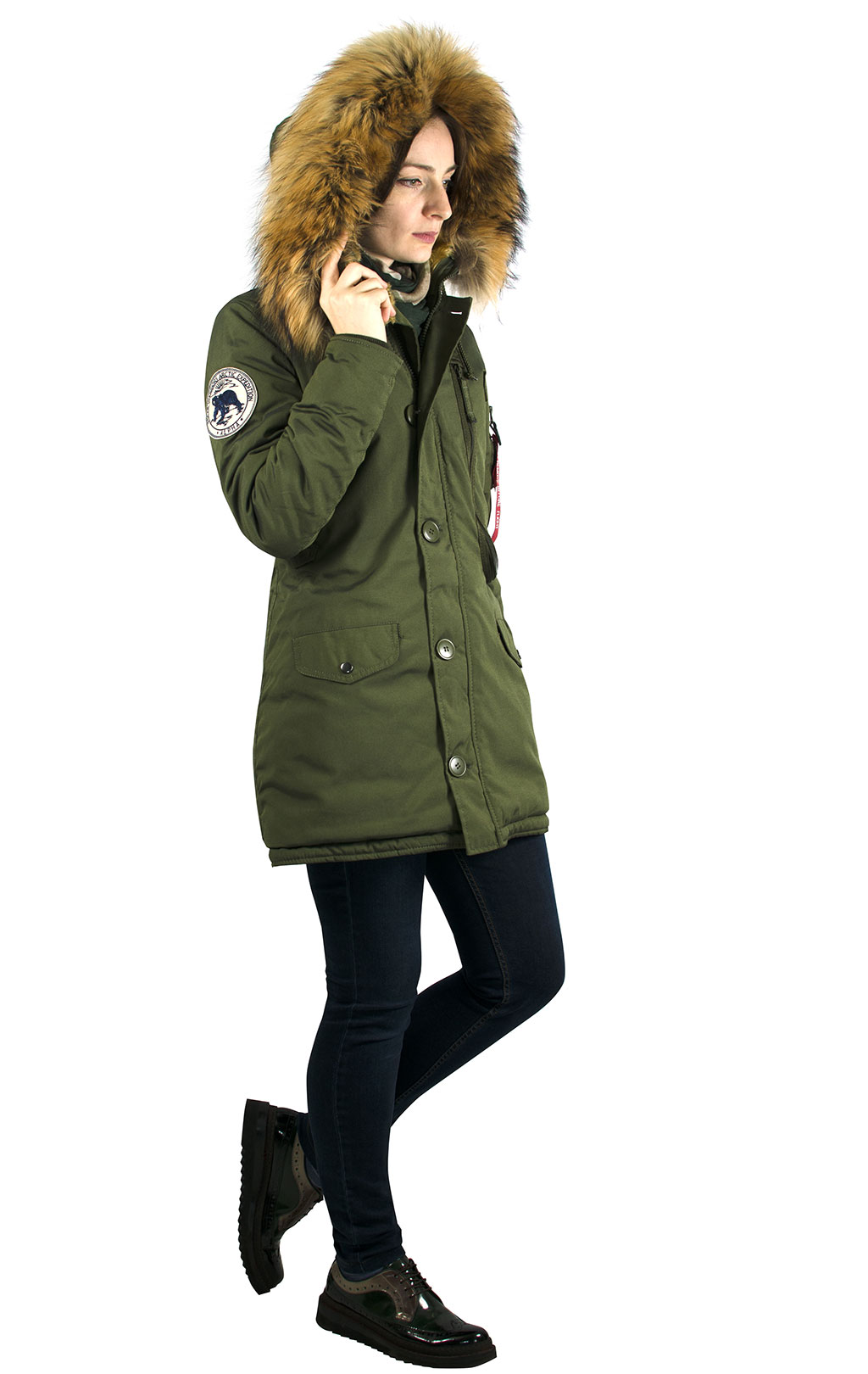 Женская аляска ALPHA INDUSTRIES POLAR натур. мех dark green 