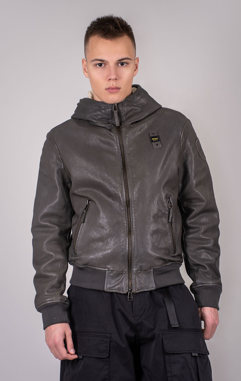 Куртка BLAUER ALDER кожа FW 24/25 grey 976 (LO1379) 