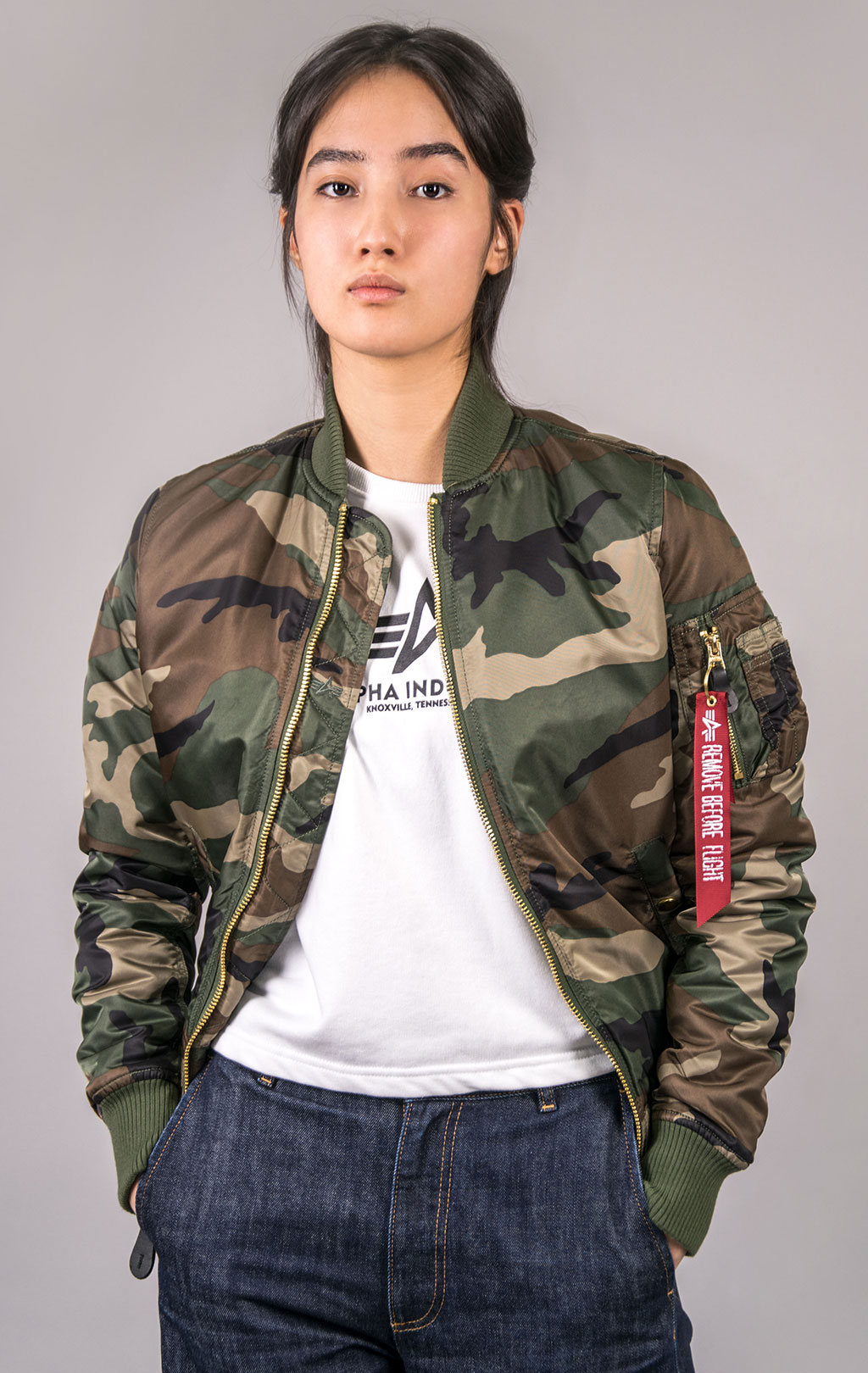 Женский бомбер ALPHA INDUSTRIES VF PM MA-1 camo woodland 65 