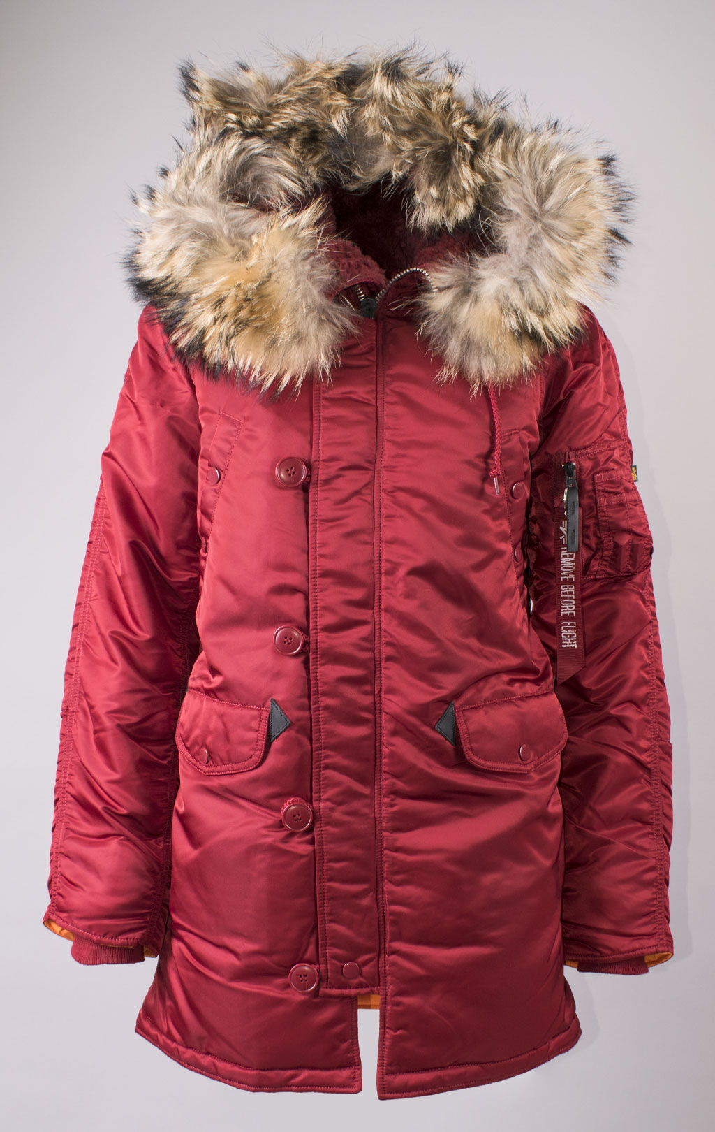 Женская аляска ALPHA INDUSTRIES CLASSIC N-3B original fit натур. мех FW 21 m commander red 