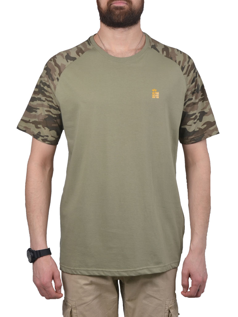 Футболка ALPHA INDUSTRIES CAMO SLEEVE T olive 