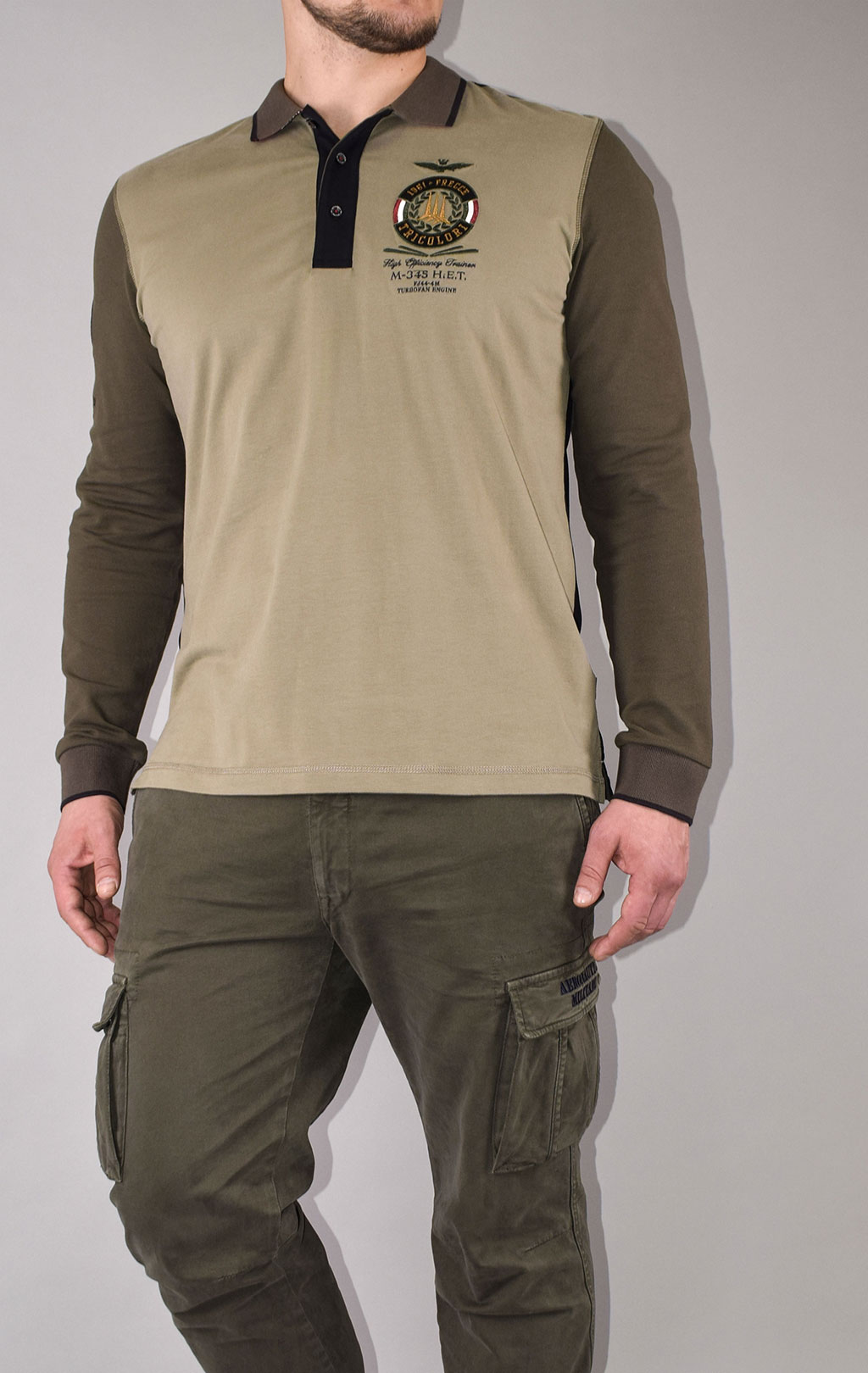 Поло-лонгслив AERONAUTICA MILITARE FW 20/21/TR black/verde scuro/verde chiaro (TS 1484) 