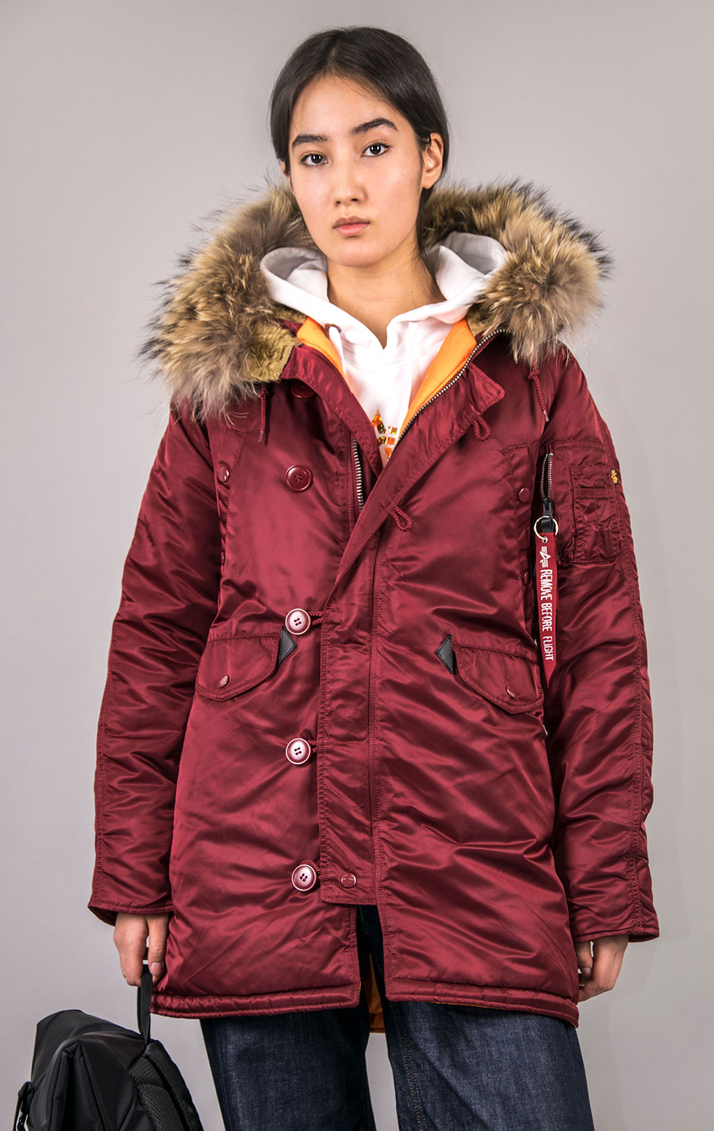 Женская аляска ALPHA INDUSTRIES CLASSIC N-3B original fit натур. мех FW 21 m commander red 