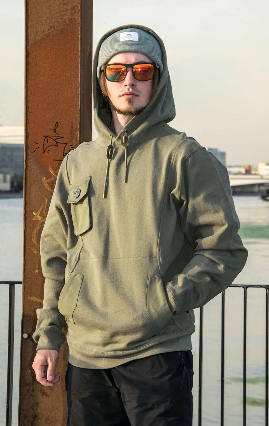 ALPHA INDUSTRIES MIXED MEDIA HOODIE FW 23 24 OG 107 green
