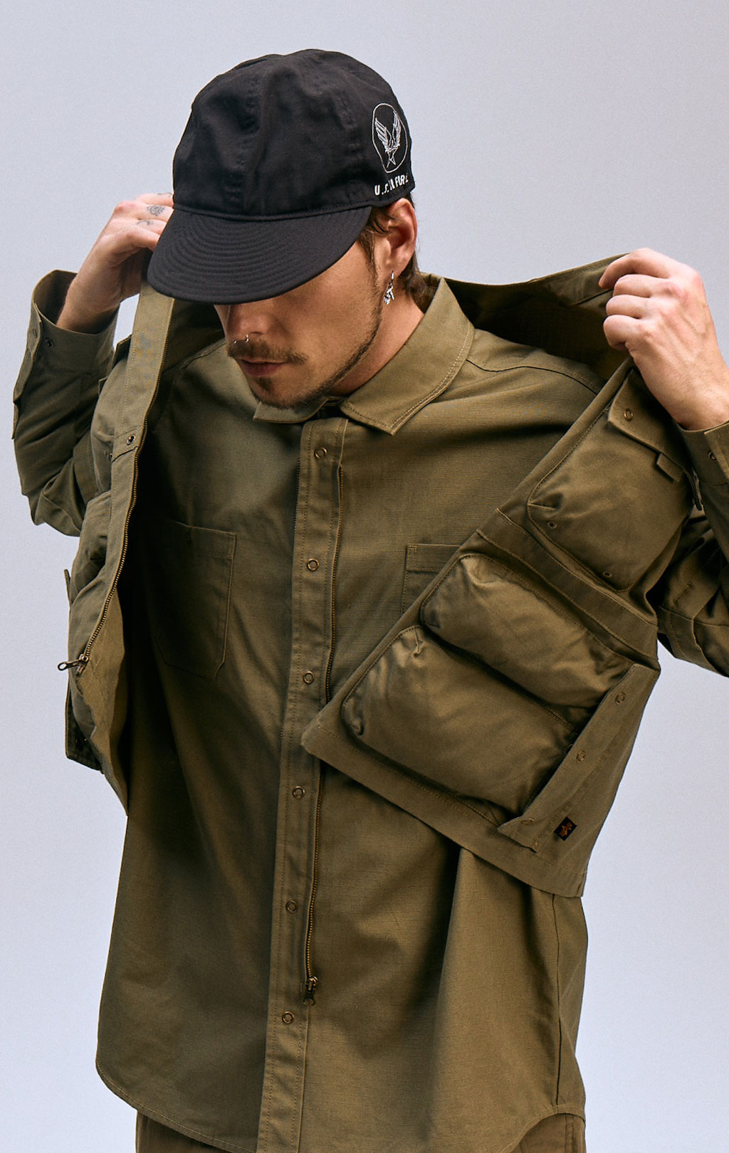 Ветровка трансформер ALPHA INDUSTRIES C-1 MOD SHIRT JACKET SS 24 m OG-107 green 