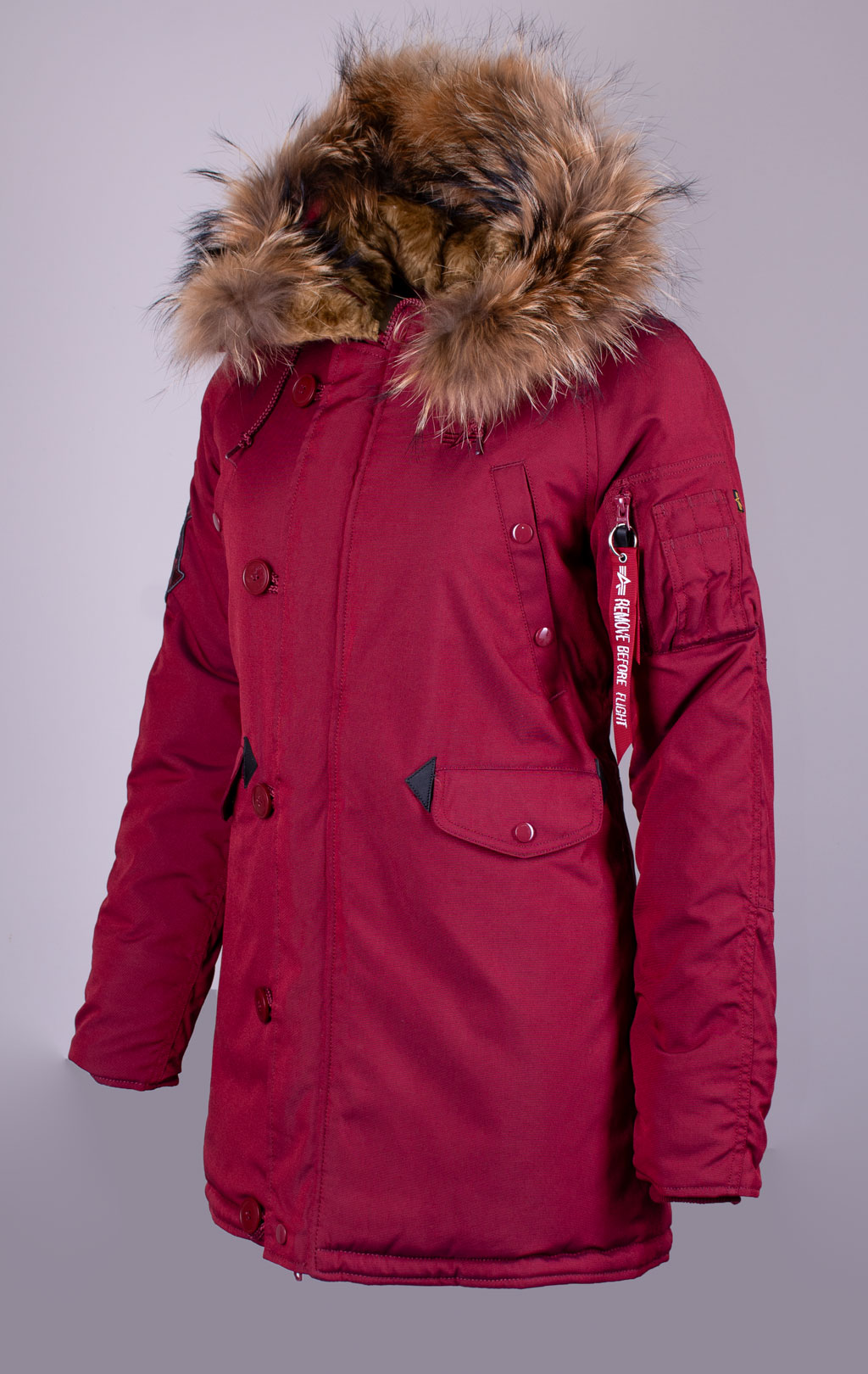 Женская аляска ALPHA INDUSTRIES EXPLORER натур. мех burgundy 