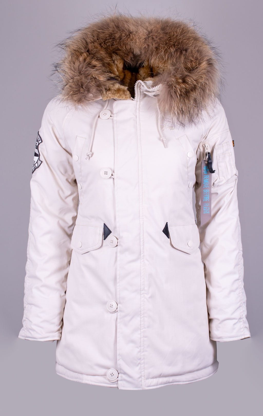 Женская аляска ALPHA INDUSTRIES EXPLORER натур. мех white off 