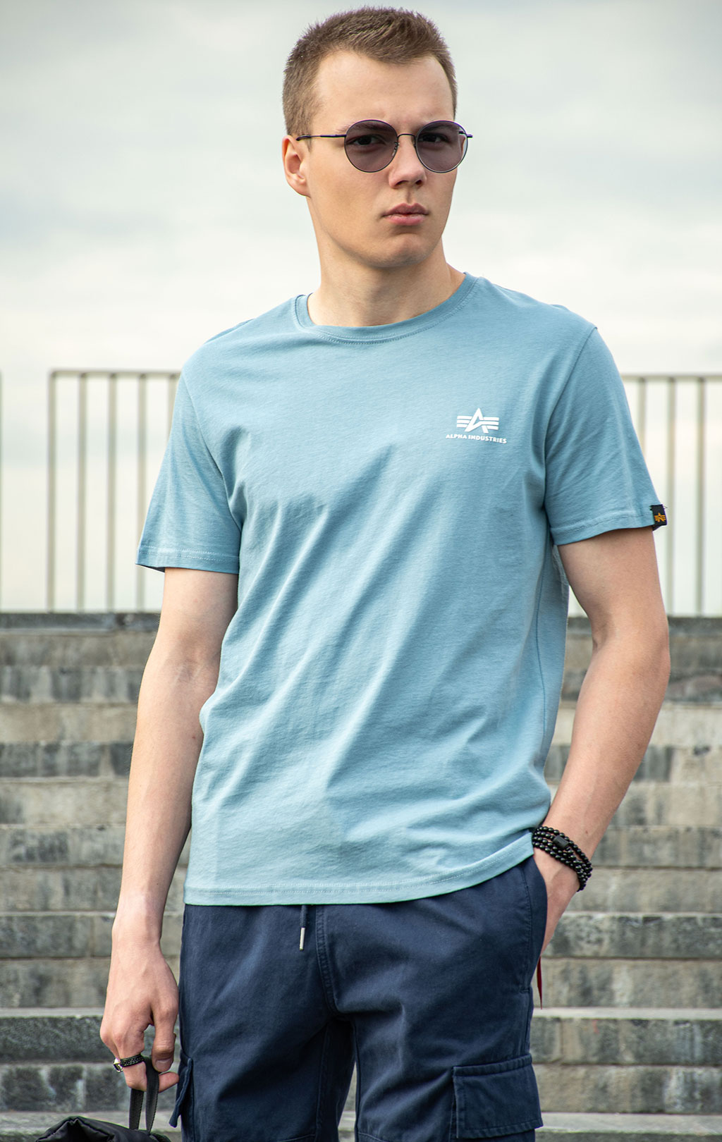 Футболка ALPHA INDUSTRIES BASIC T SMALL LOGO greyblue 