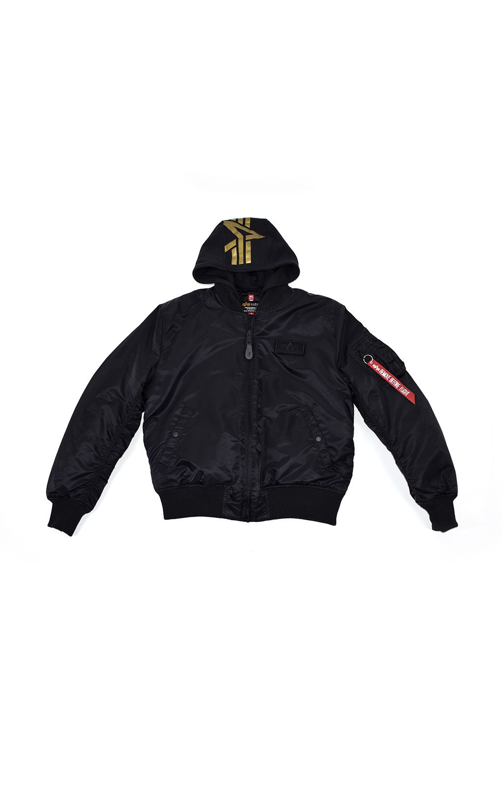 Бомбер ALPHA INDUSTRIES ZH BACK PRINT MA-1 black/yellow gold 