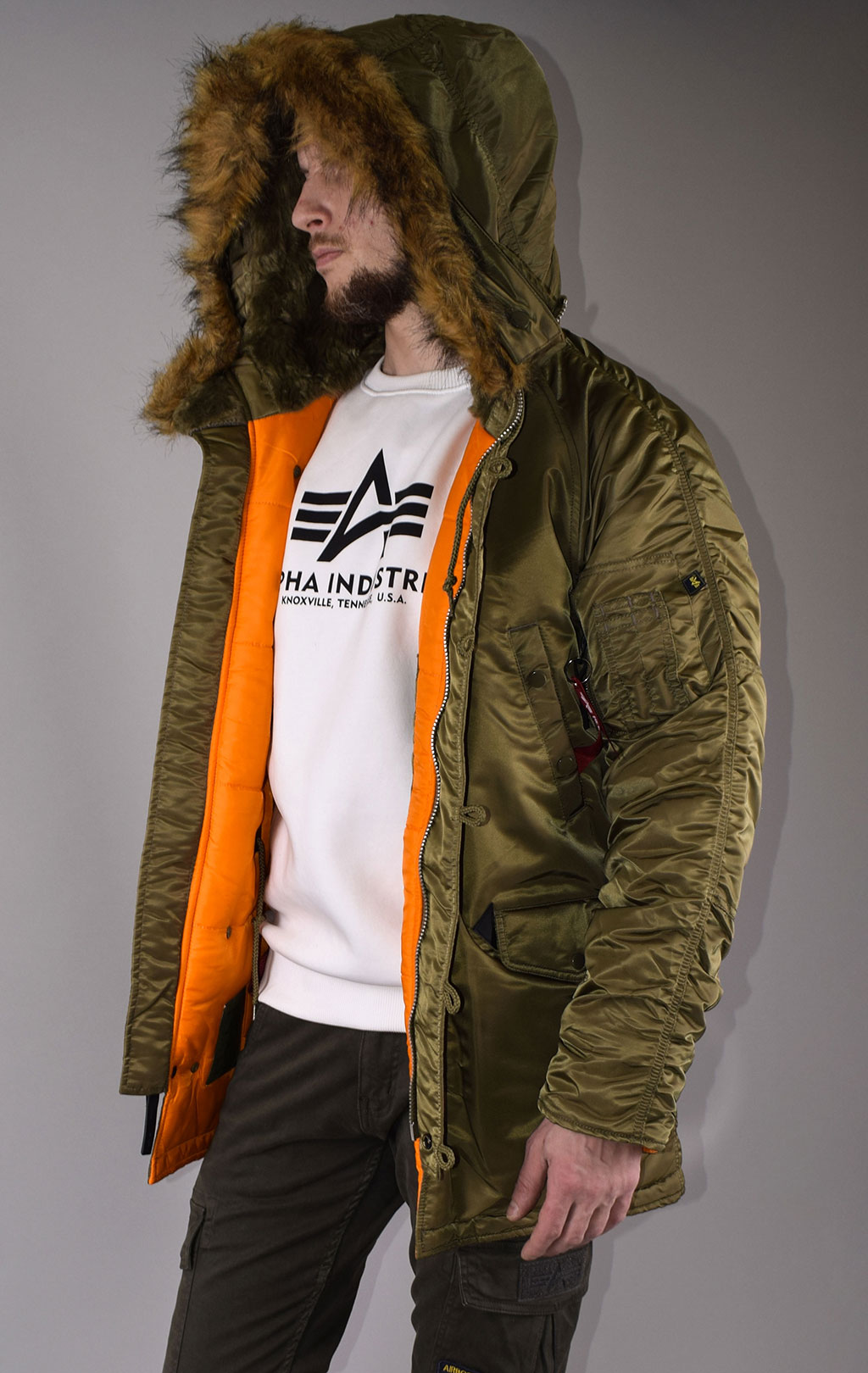 Аляска ALPHA INDUSTRIES SLIM FIT GEN-I N-3B vintage olive/orange 