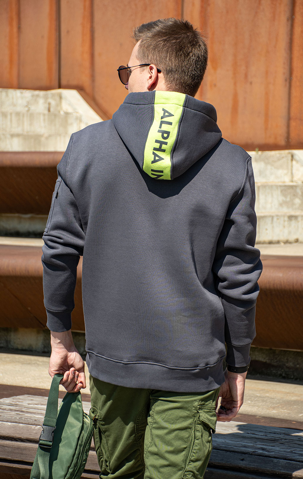 Толстовка ALPHA INDUSTRIES GREEN STRIPE HOODY vintage grey 