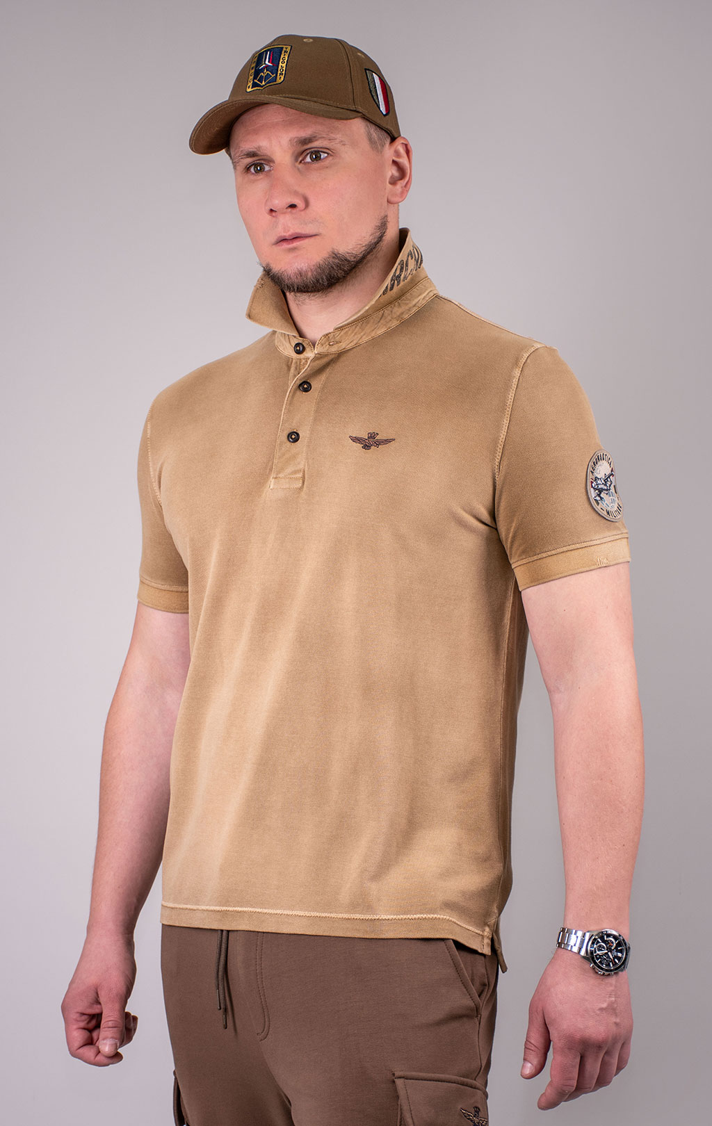 Футболка-поло AERONAUTICA MILITARE SS 24 m/IN peanut brown washed (PO 1775) 