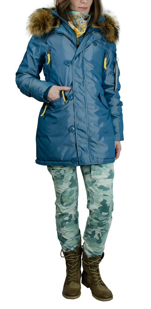 Женская аляска ALPHA INDUSTRIES PPS N-3B натур. мех arctic blue 