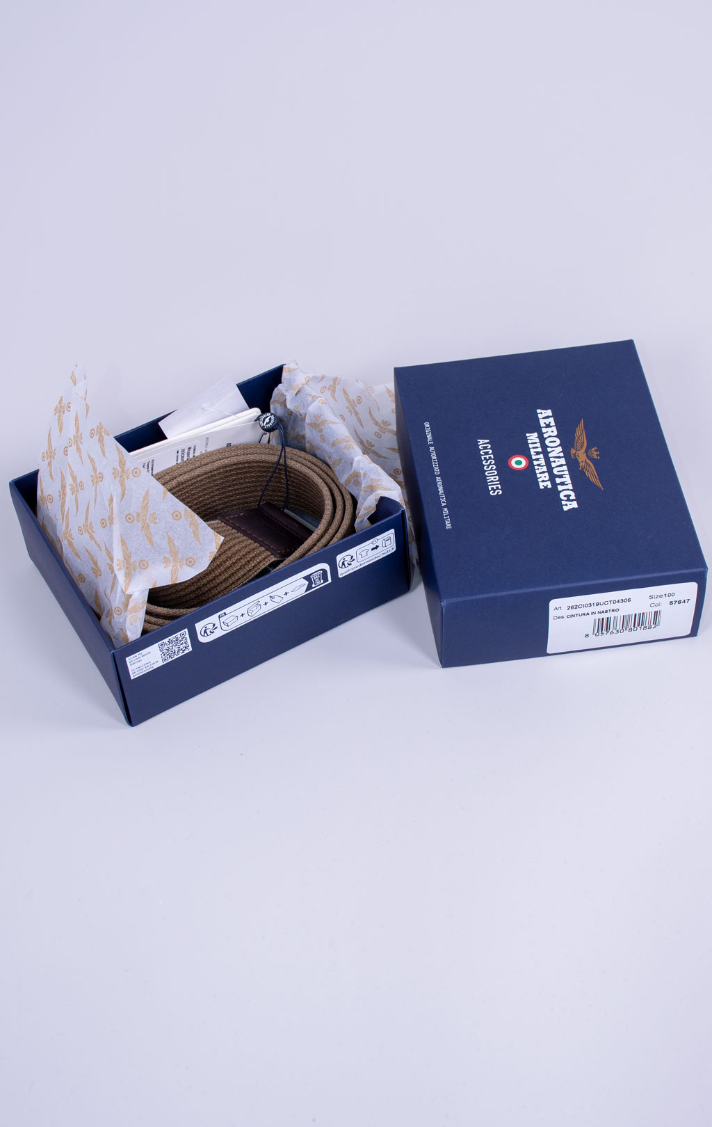 Ремень текстиль/кожа AERONAUTICA MILITARE FW 26/27/IT в коробке caffelatte (CI 0319) 