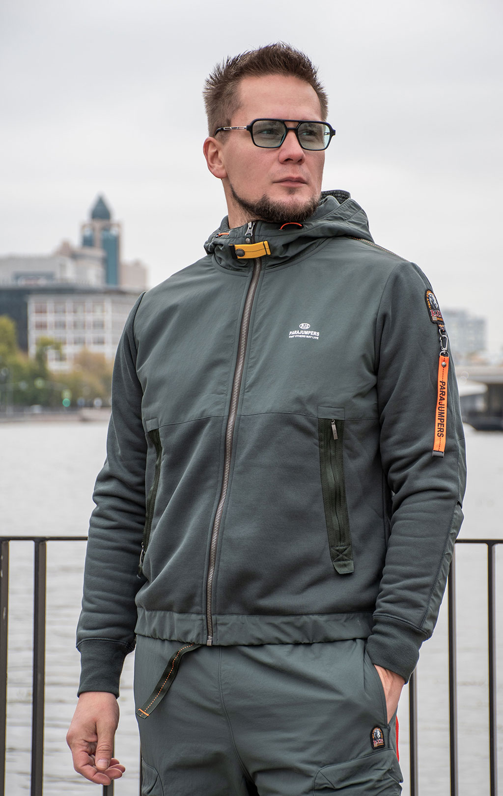 Толстовка с капюшоном PARAJUMPERS TRIDENT на молнии FW 24/25 green gables 