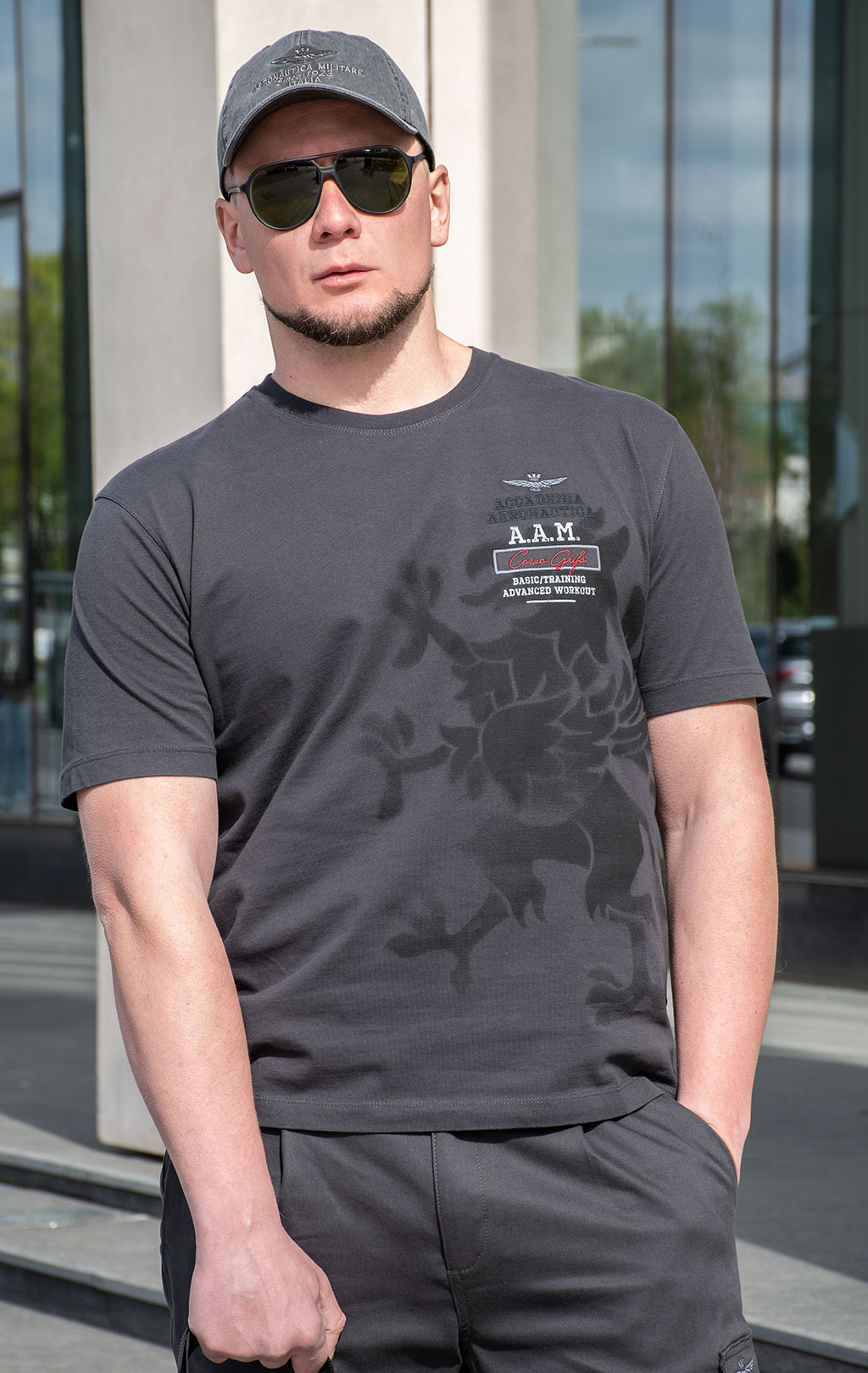 Футболка AERONAUTICA MILITARE GRIFO PRINT SS 24/TR anthracite grey (TS 2200) 