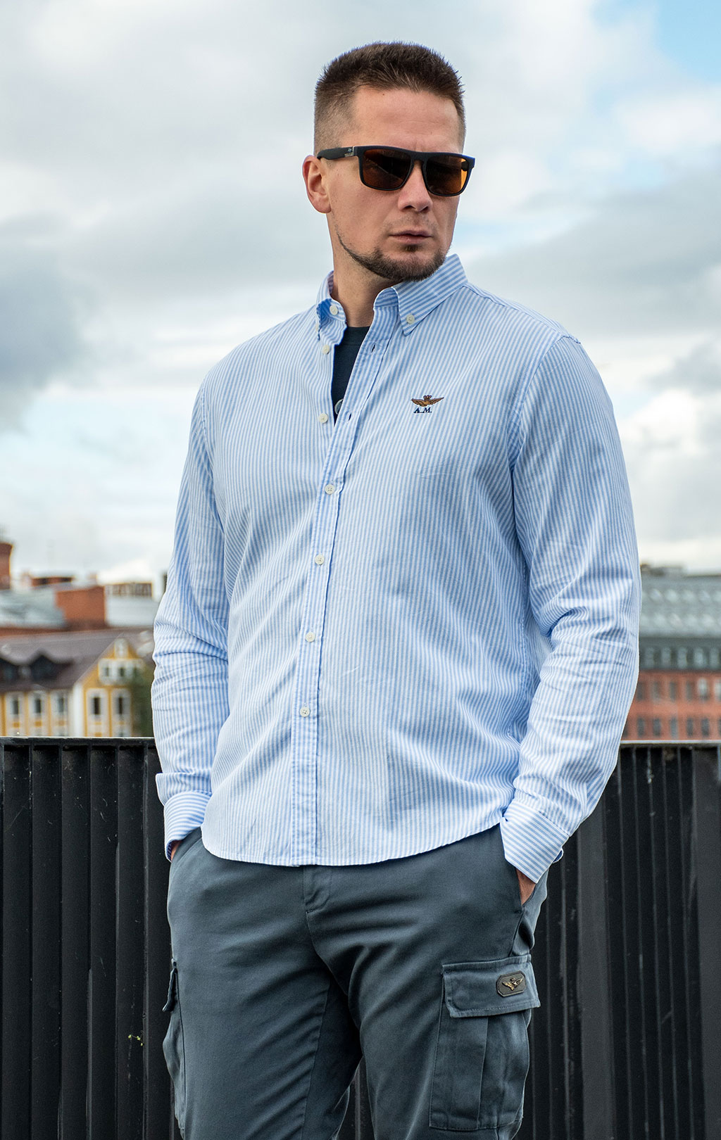 Рубашка AERONAUTICA MILITARE FW 26/27/AL stripes white/light blue (CA 1320) 