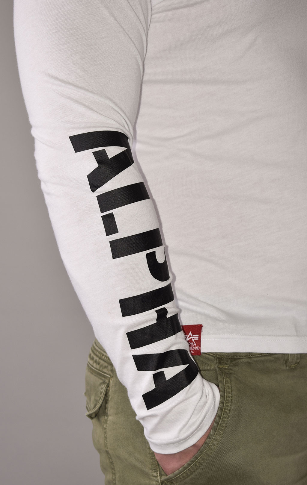 Лонгслив ALPHA INDUSTRIES SLEEVE PRINT HEAVY LS white 