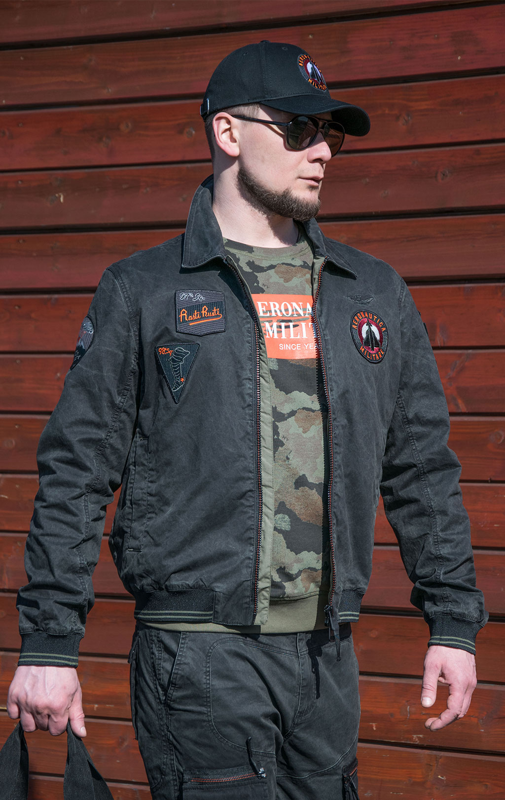 Ветровка-бомбер AERONAUTICA MILITARE big size SS 22 m/CN jet black (AB 2000) 